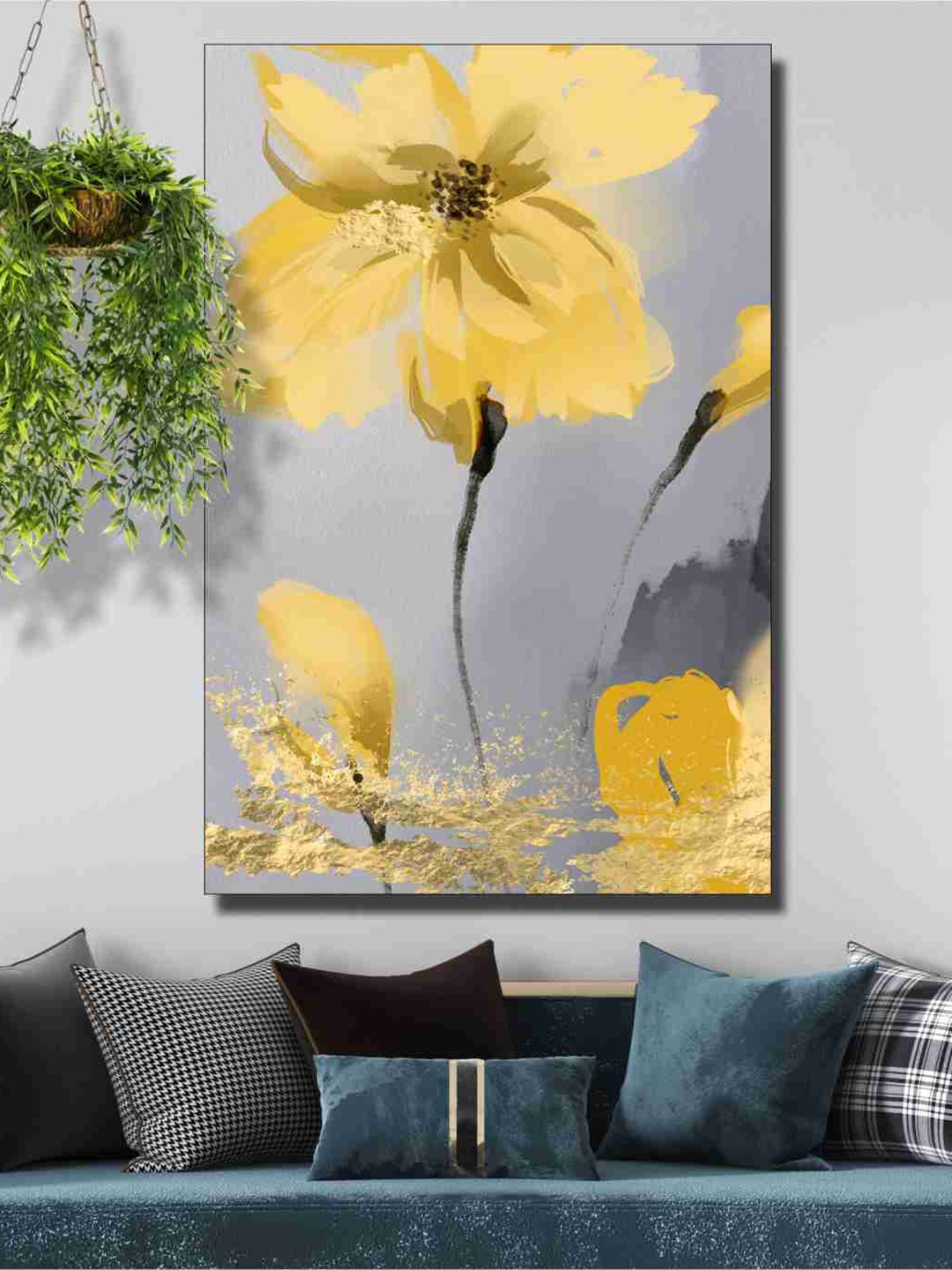 

SAF Yellow & Grey Flower Canvas Painting Wall Art