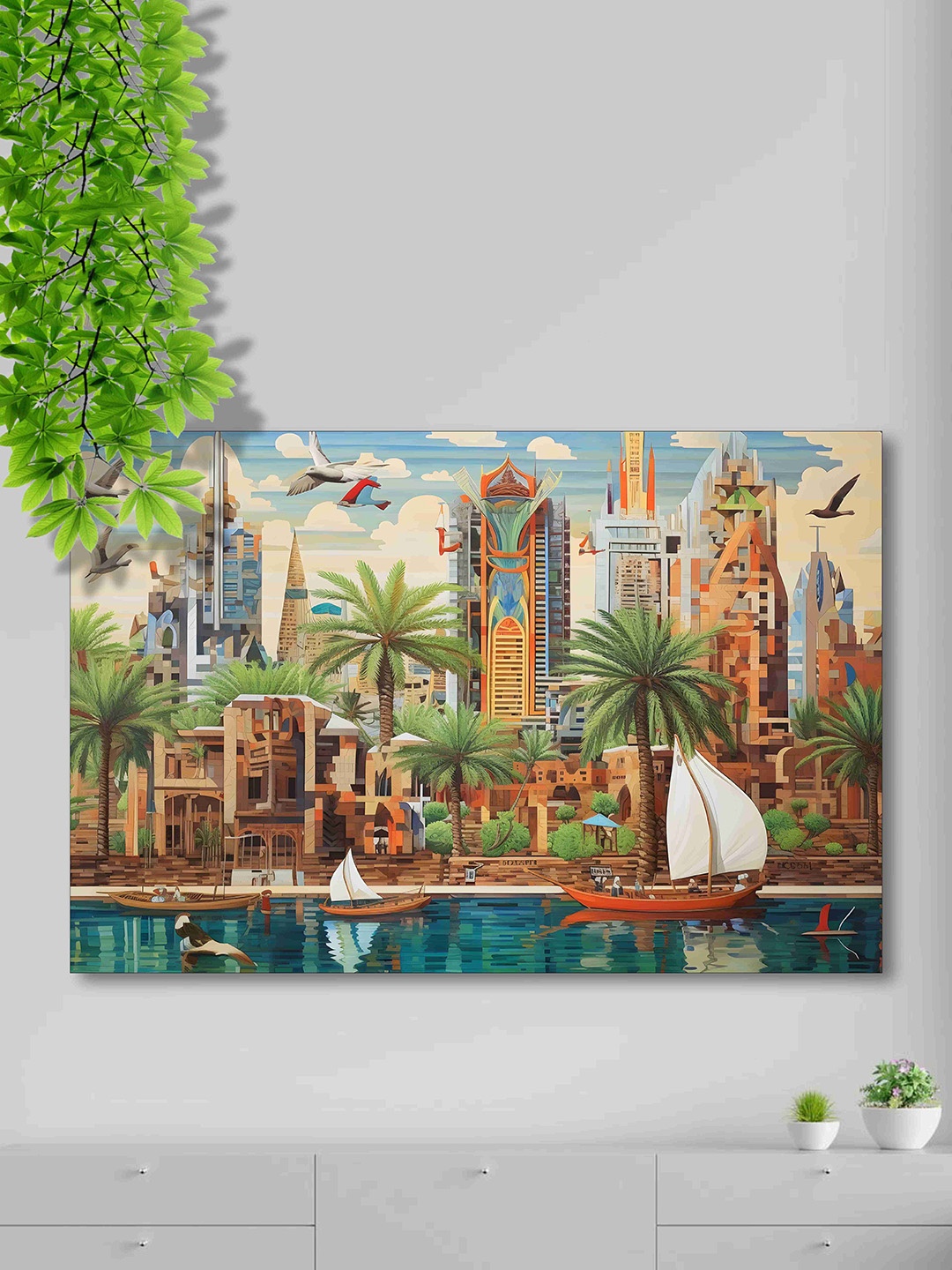 

SAF Blue & Orange Nature Theme Canvas Painting Wall Art