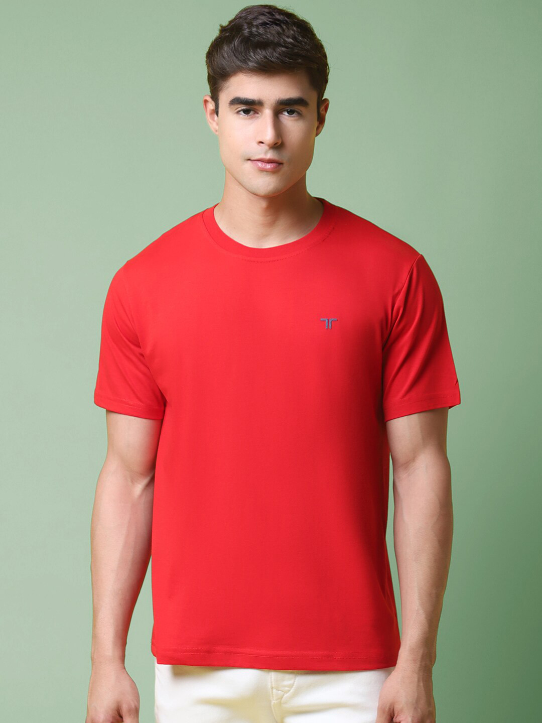 

tee projekt Round Neck Cotton Casual T-shirt, Red