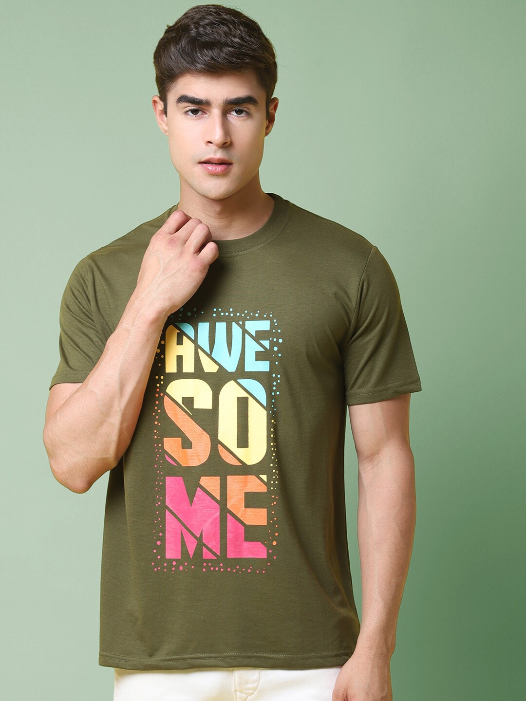 

tee projekt Typography Printed Cotton Casual T-shirt, Green