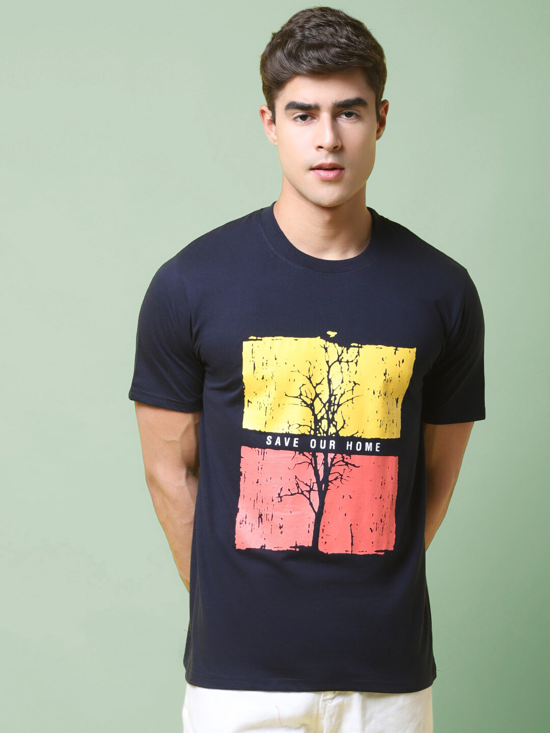 

tee projekt Graphic Printed Round Neck Regular Fit Casual T-shirt, Blue