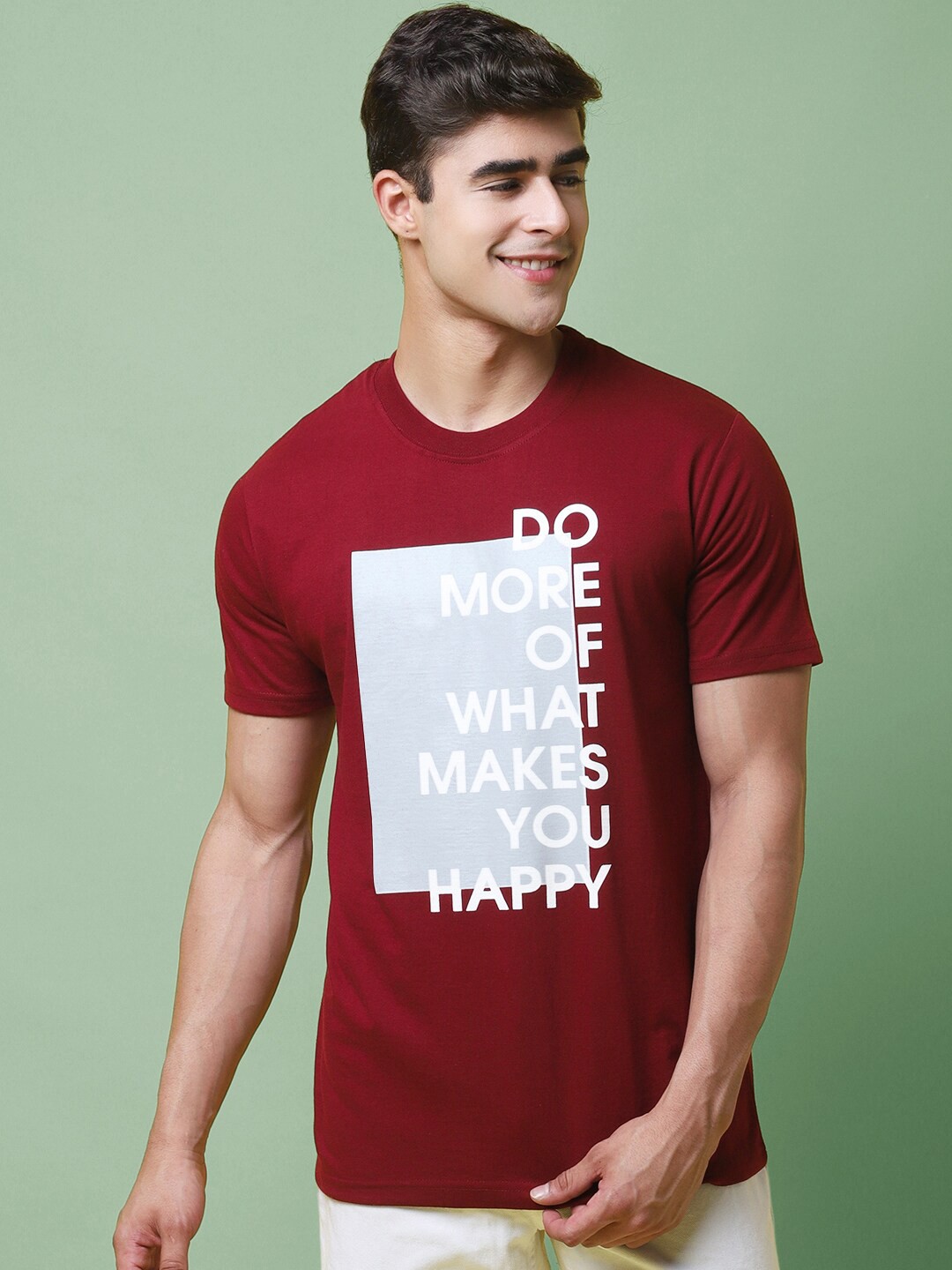 

tee projekt Typography Printed Round Neck Regular Fit Cotton T-Shirt, Red