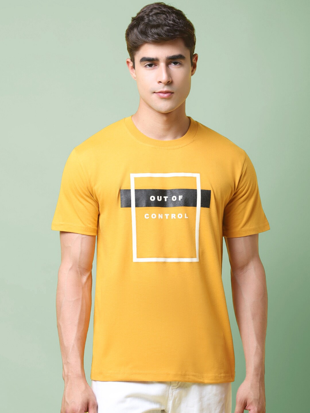 

tee projekt Typography Printed Round Neck Regular Fit Casual T-shirt, Yellow