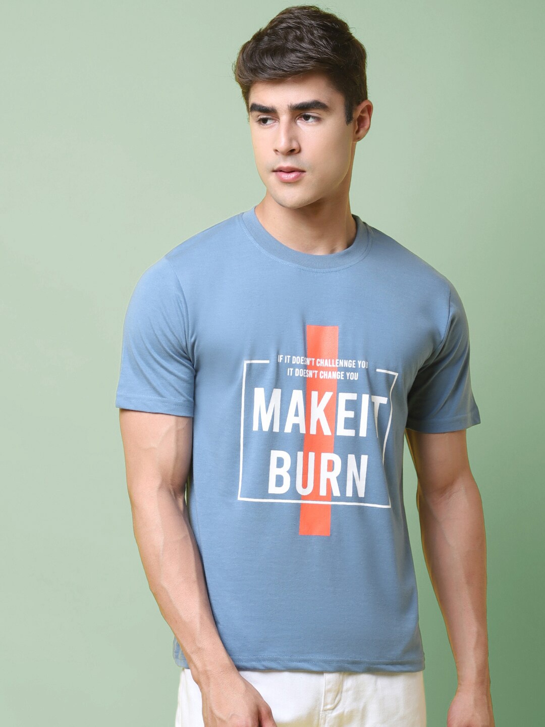 

tee projekt Typography Printed Cotton Casual T-shirt, Turquoise blue
