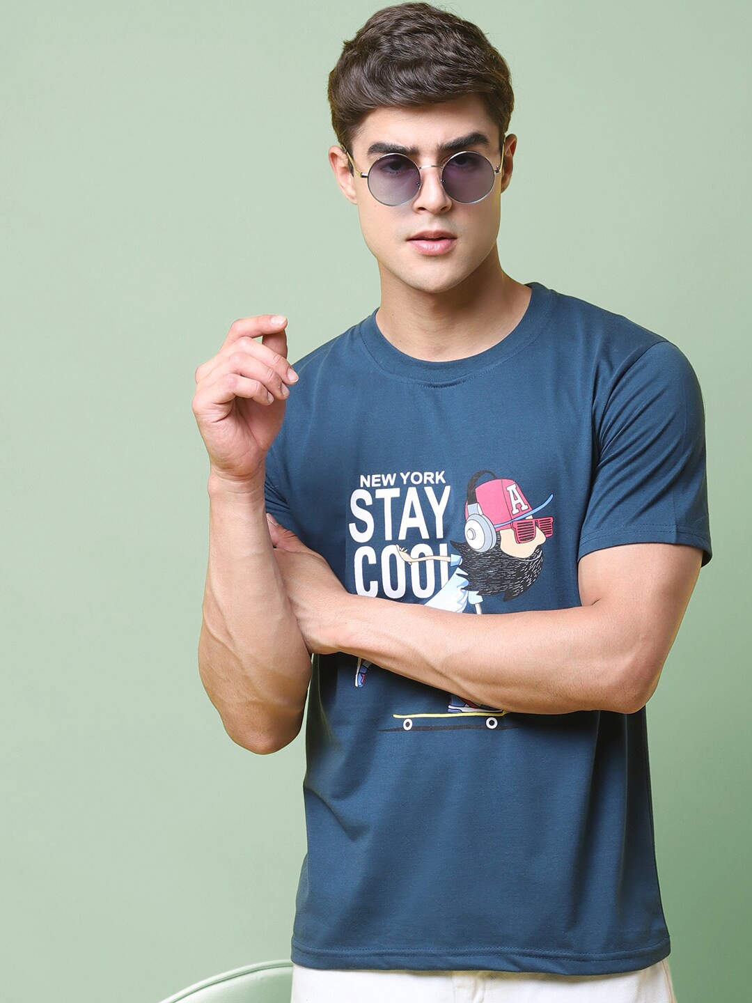 

tee projekt Typography Printed Regular Fit Cotton T-shirt, Navy blue