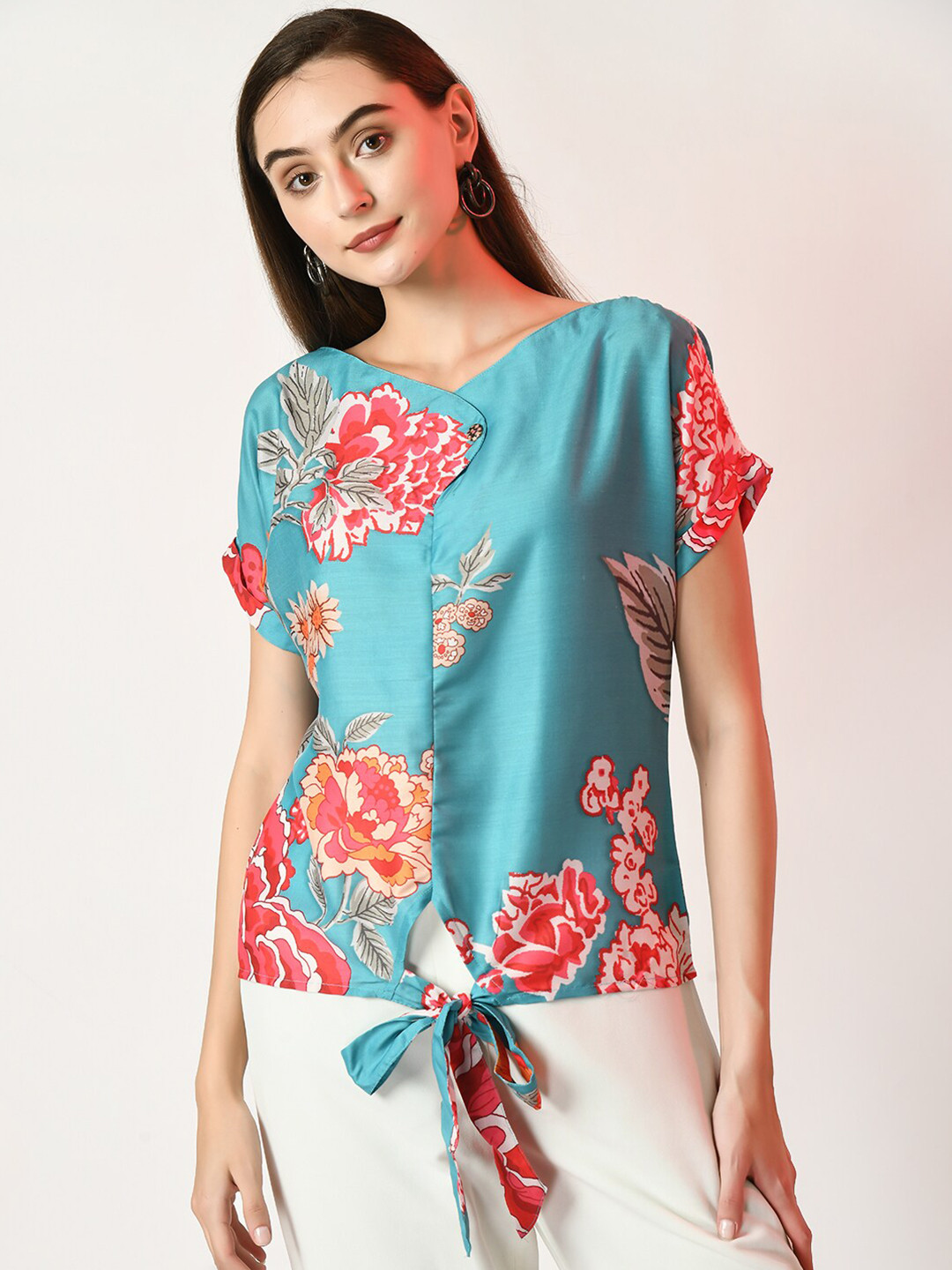 

DressBerry Floral Printed Extended Sleeves Top, Sea green