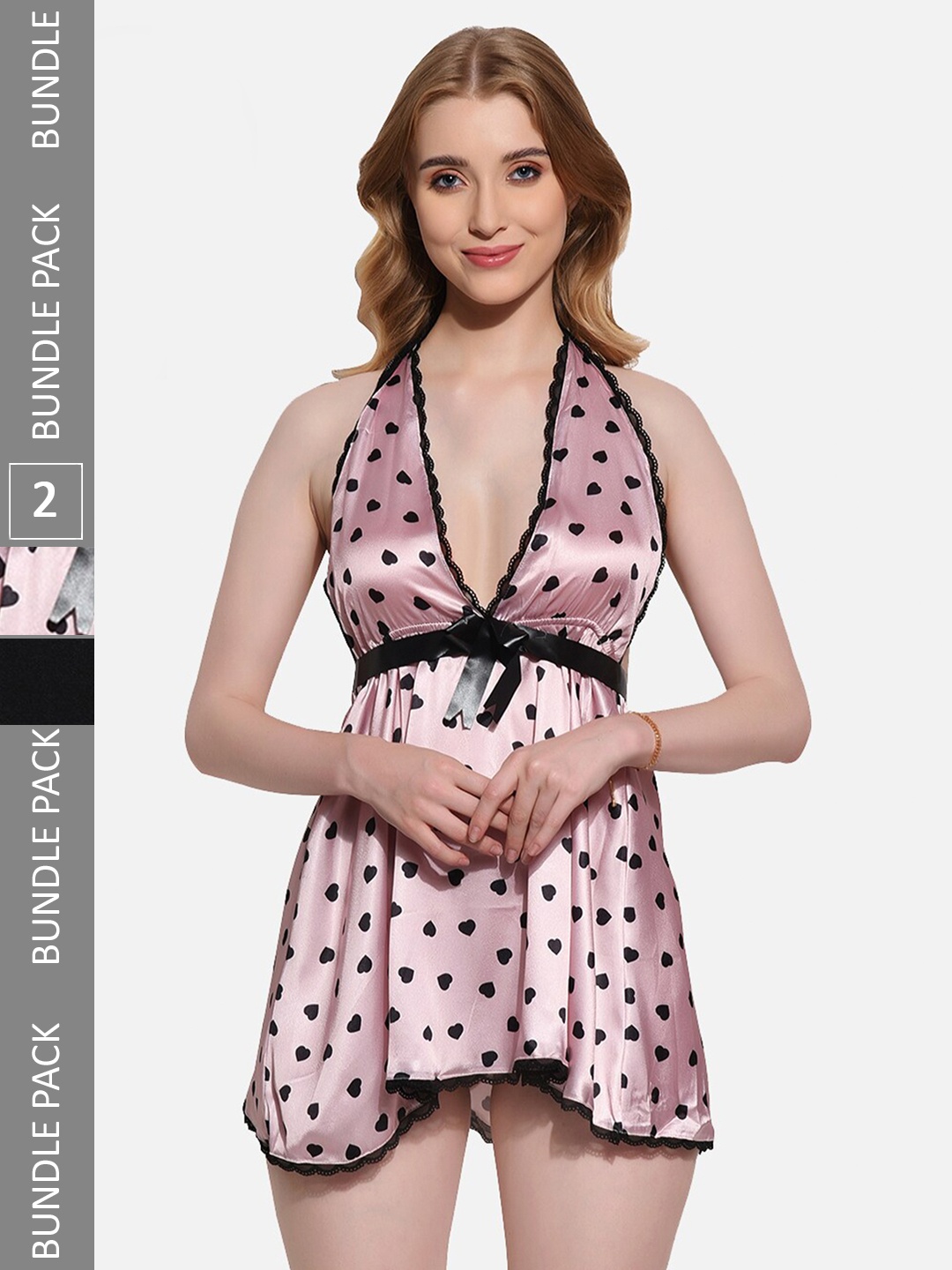 

FIMS Pack Of 2 Self Designed Halter Neck Baby Doll, Pink