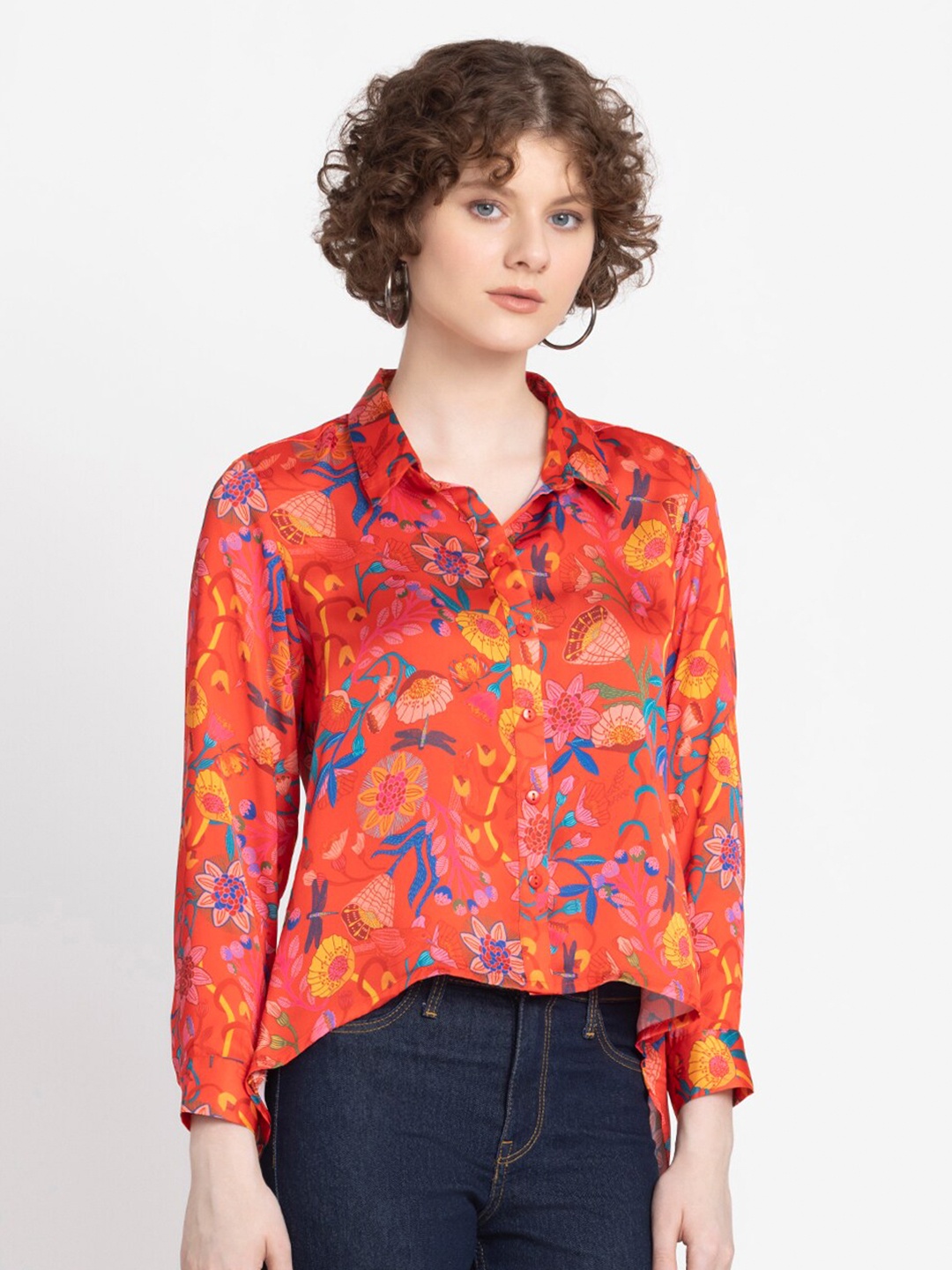 

SHAYE Floral Printed Classic Regular Fit Casual Shirt, Red