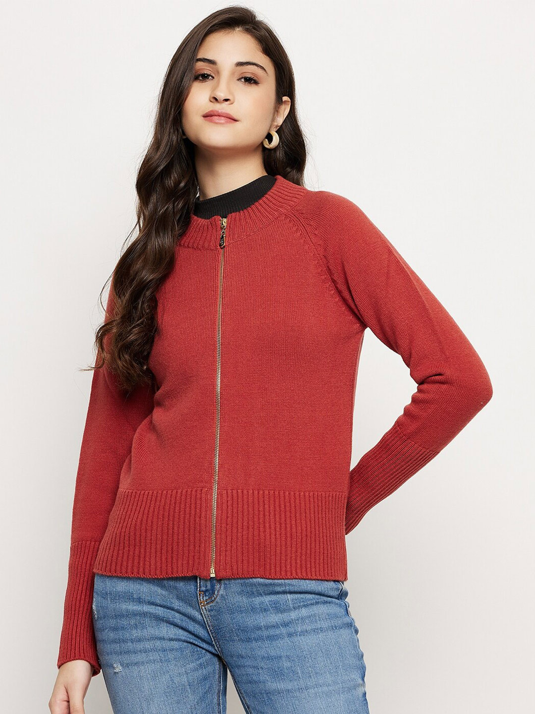 

Madame Mock Collar Acrylic Cardigan, Red
