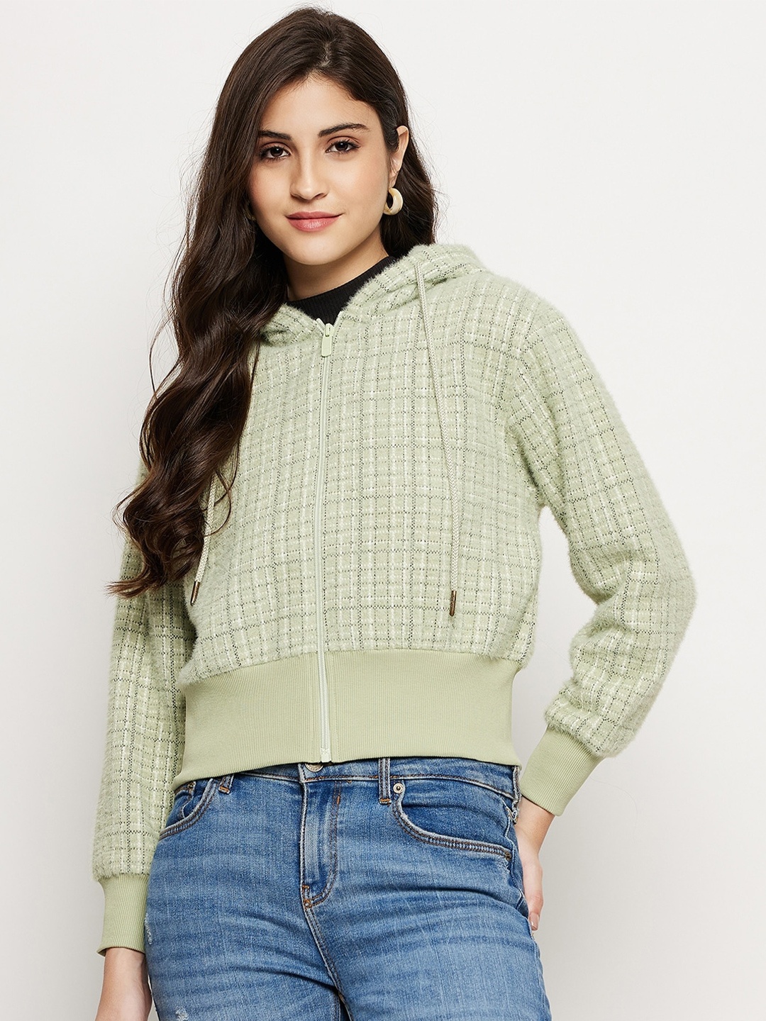 

Madame Checked Hooded Sweatshirt, Green