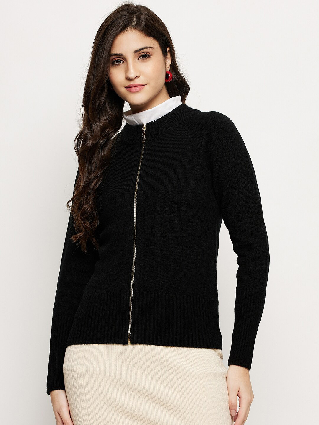 

Madame Women Mock Collar Cardigan, Black