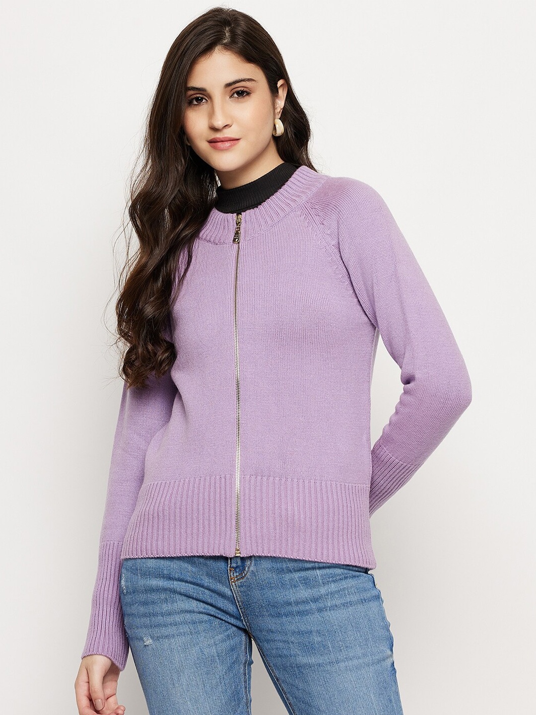 

Madame Mock Collar Acrylic Cardigan, Purple