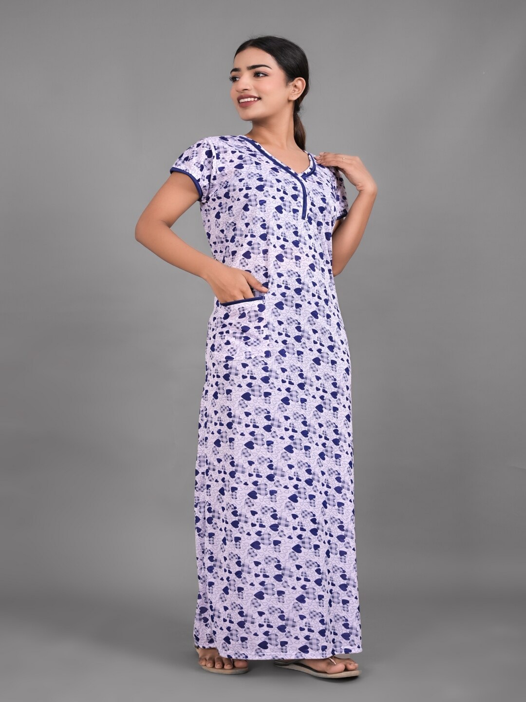 

Apratim Conversational Printed Satin Maxi Nightdress, White