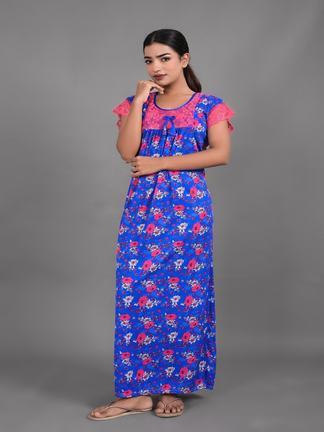 

Apratim Floral Printed Maxi Nightdress, Blue