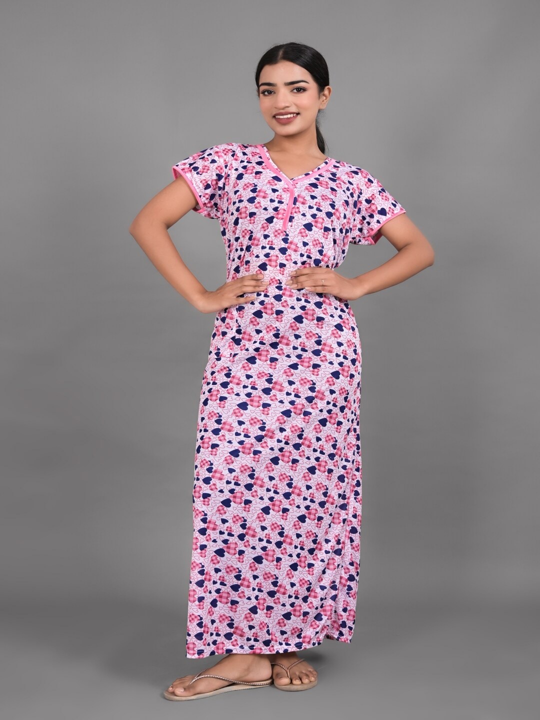 

Apratim Conversational Printed Satin Maxi Nightdress, White