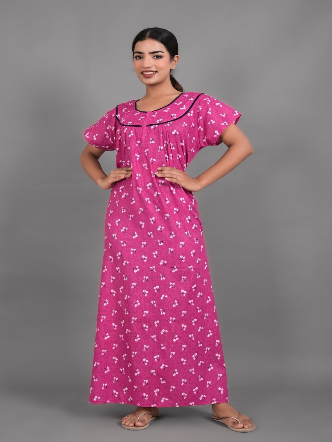 

Apratim Floral Printed Pure Cotton Maxi Nightdress, Pink