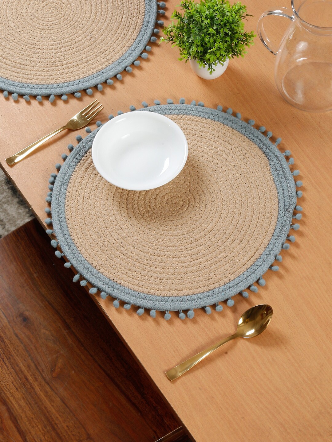 

HOSTA HOMES Beige & Grey 2 Pieces Self Design Pure Cotton Table Placemats