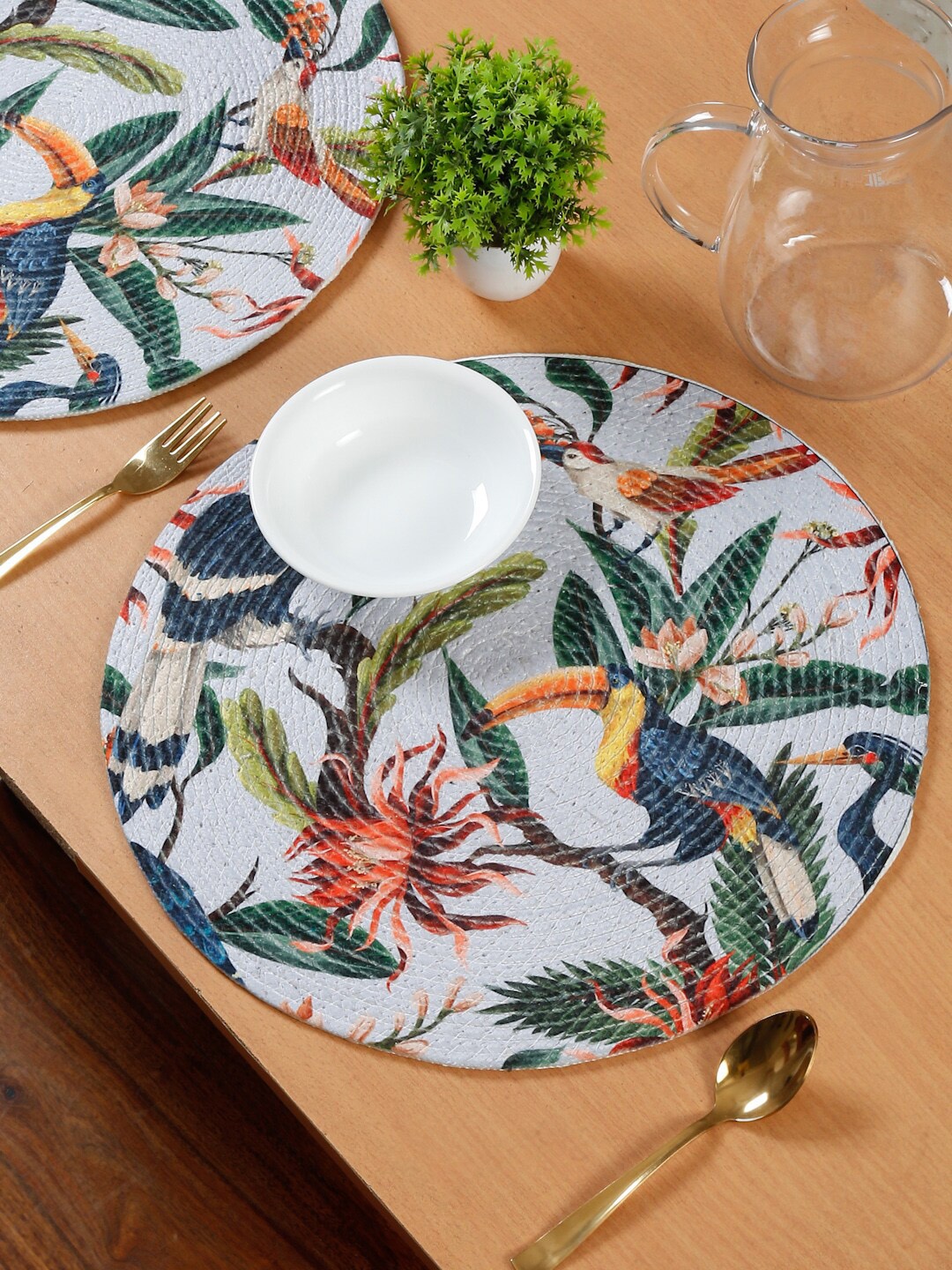 

HOSTA HOMES White & Green Printed Pure Cotton Table Placemats