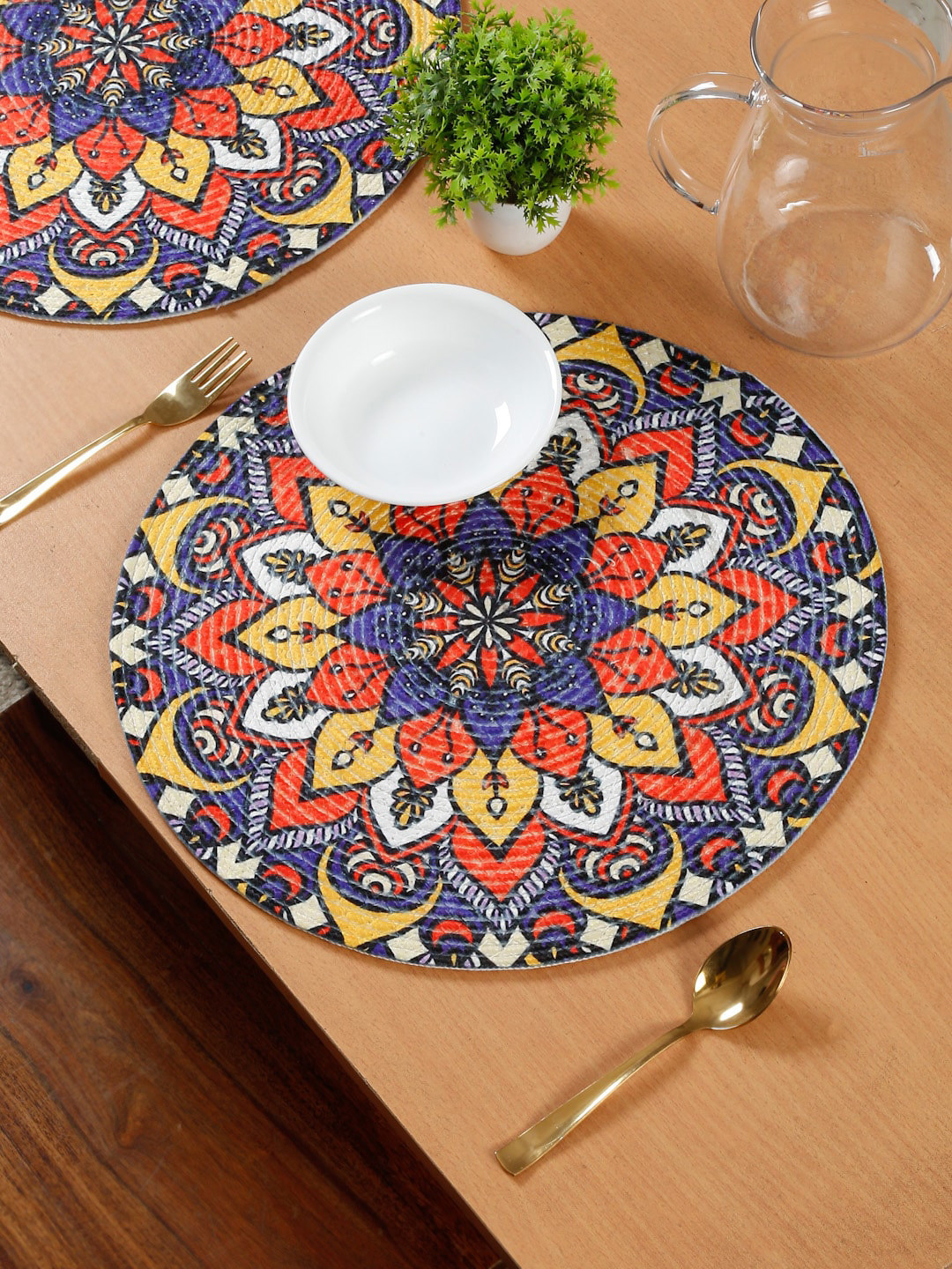 

HOSTA HOMES Blue & Yellow 4 Pieces Printed Pure Cotton Table Placemats