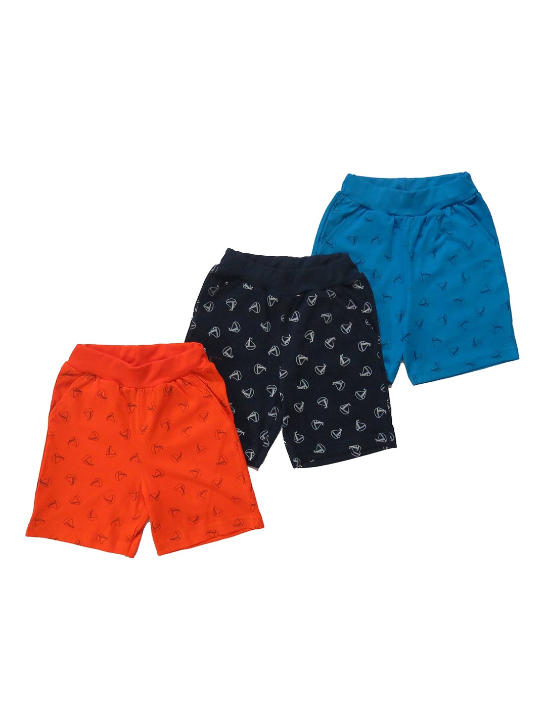 

Clothe Funn Boys Pack Of 3 Conversational Printed Cotton Shorts, Blue