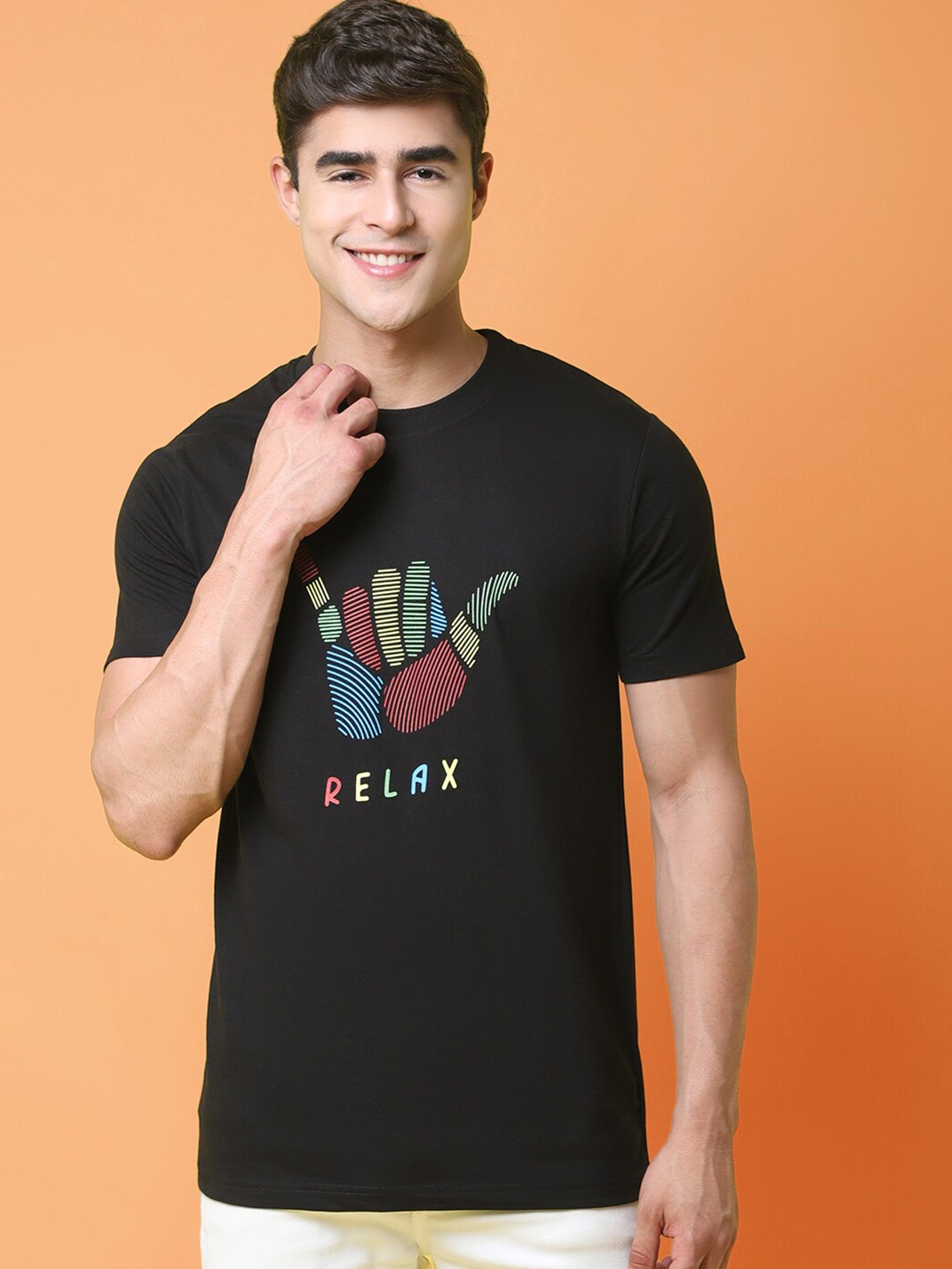 

tee projekt Graphic Printed Cotton Casual T-shirt, Black