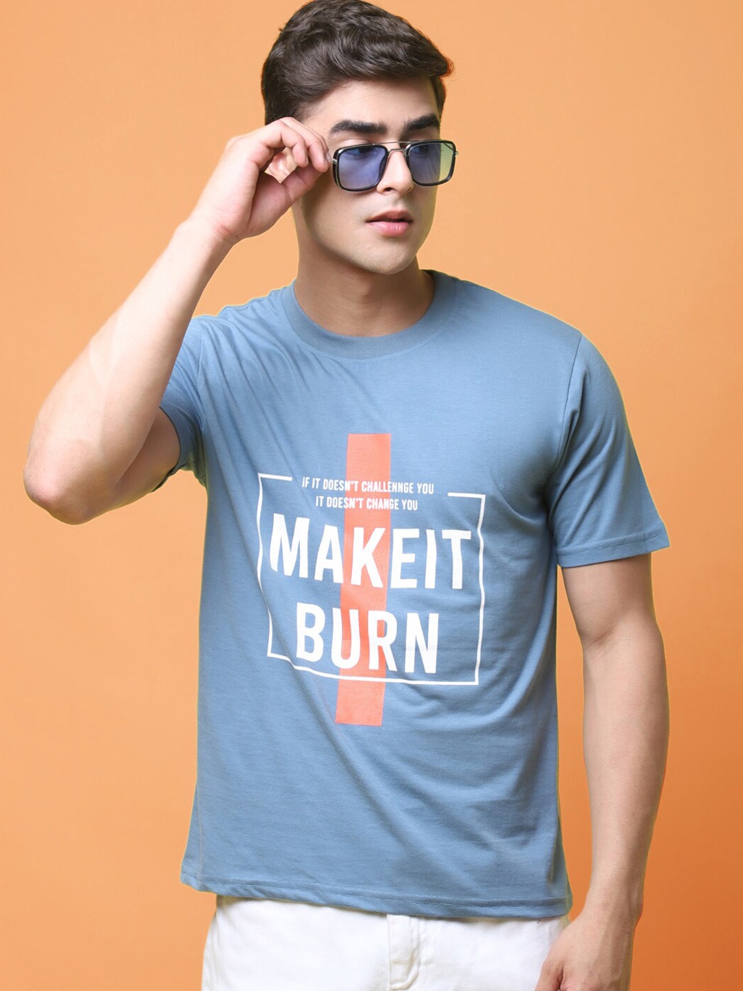 

tee projekt Typography Printed Round Neck Regular Fit Cotton T-Shirt, Turquoise blue