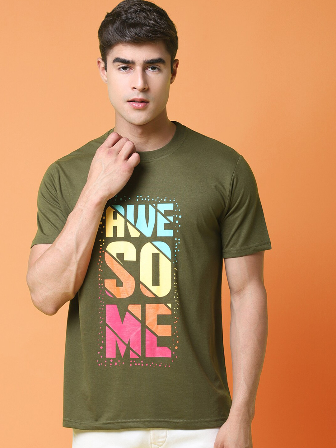 

tee projekt Typography Printed Cotton Casual T-shirt, Green