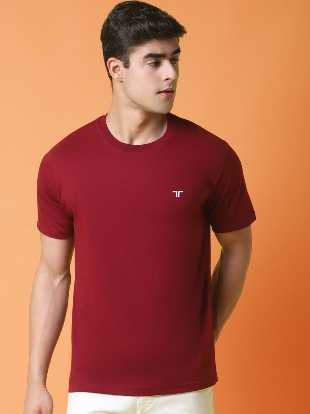 

tee projekt Round Neck Regular Fit Cotton T-shirt, Maroon
