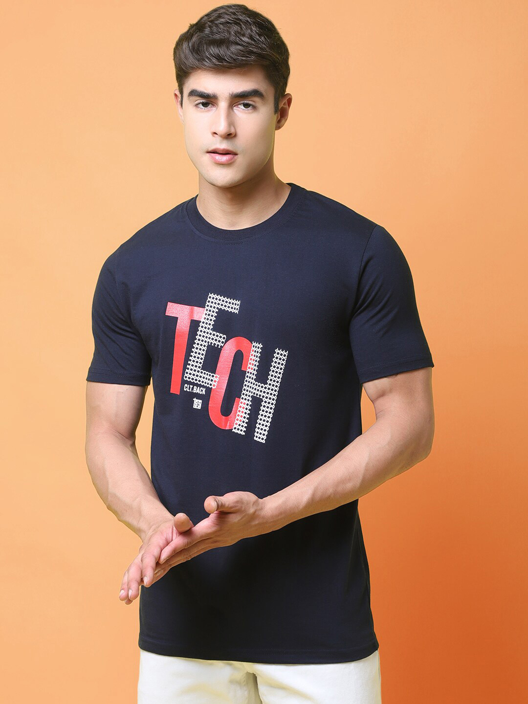 

tee projekt Typography Printed Round Neck Regular Fit Cotton T-Shirt, Blue