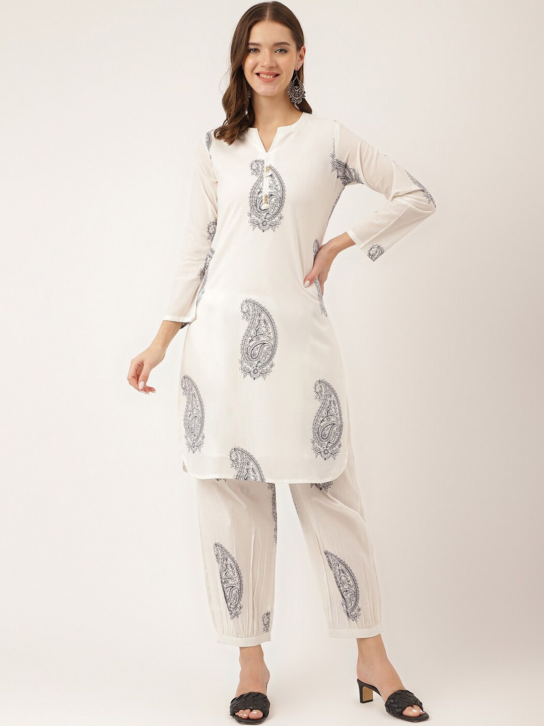 

Divena Paisley Printed Pure Cotton Kurta with Salwar, White