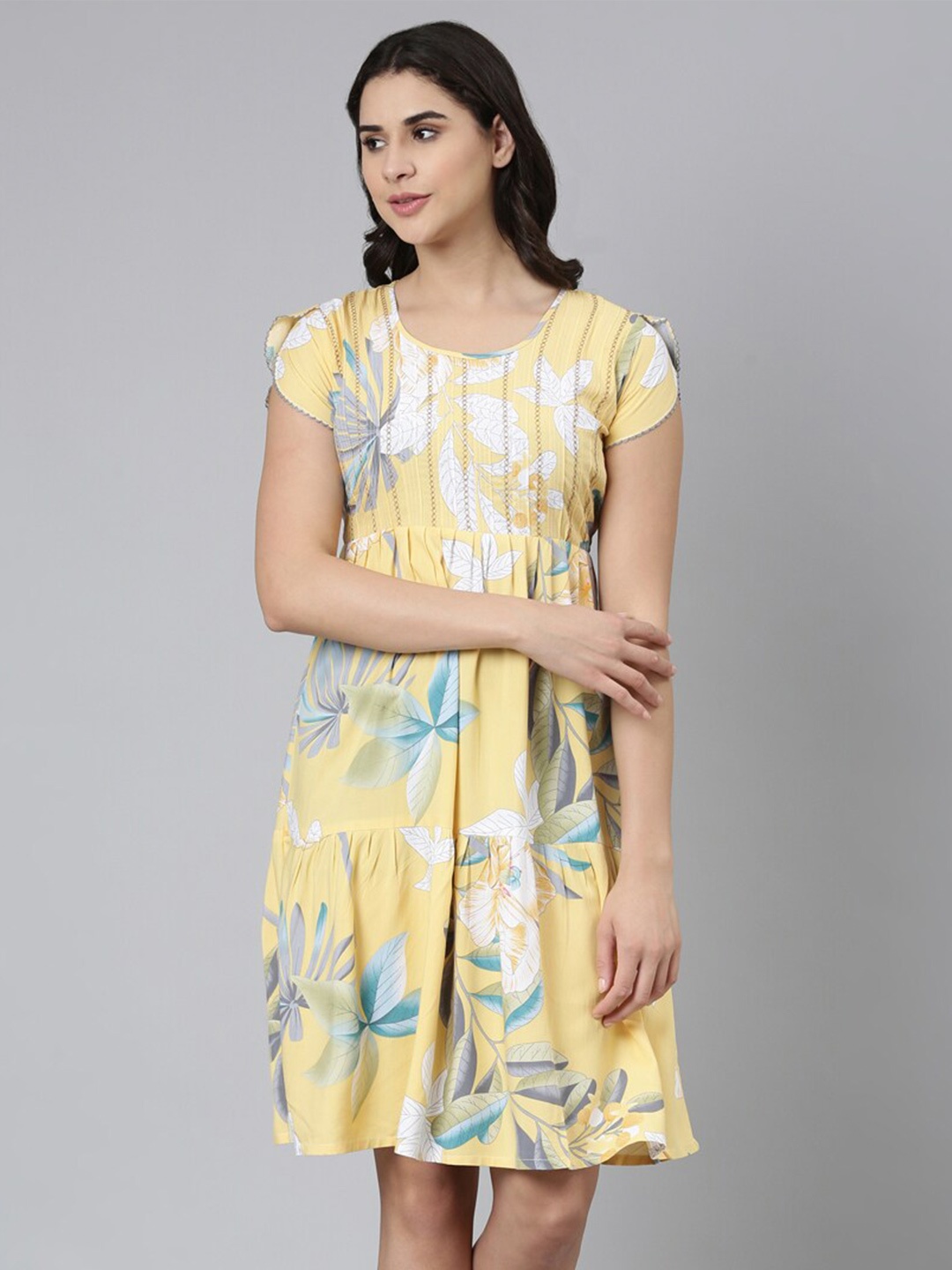 

GOLDSTROMS Floral Printed Fit & Flare Dress, Yellow