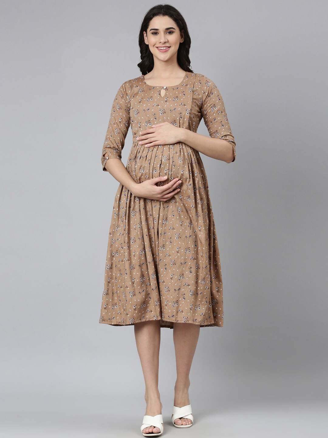 

GOLDSTROMS Floral Printed Fit & Flare Maternity Dress, Khaki