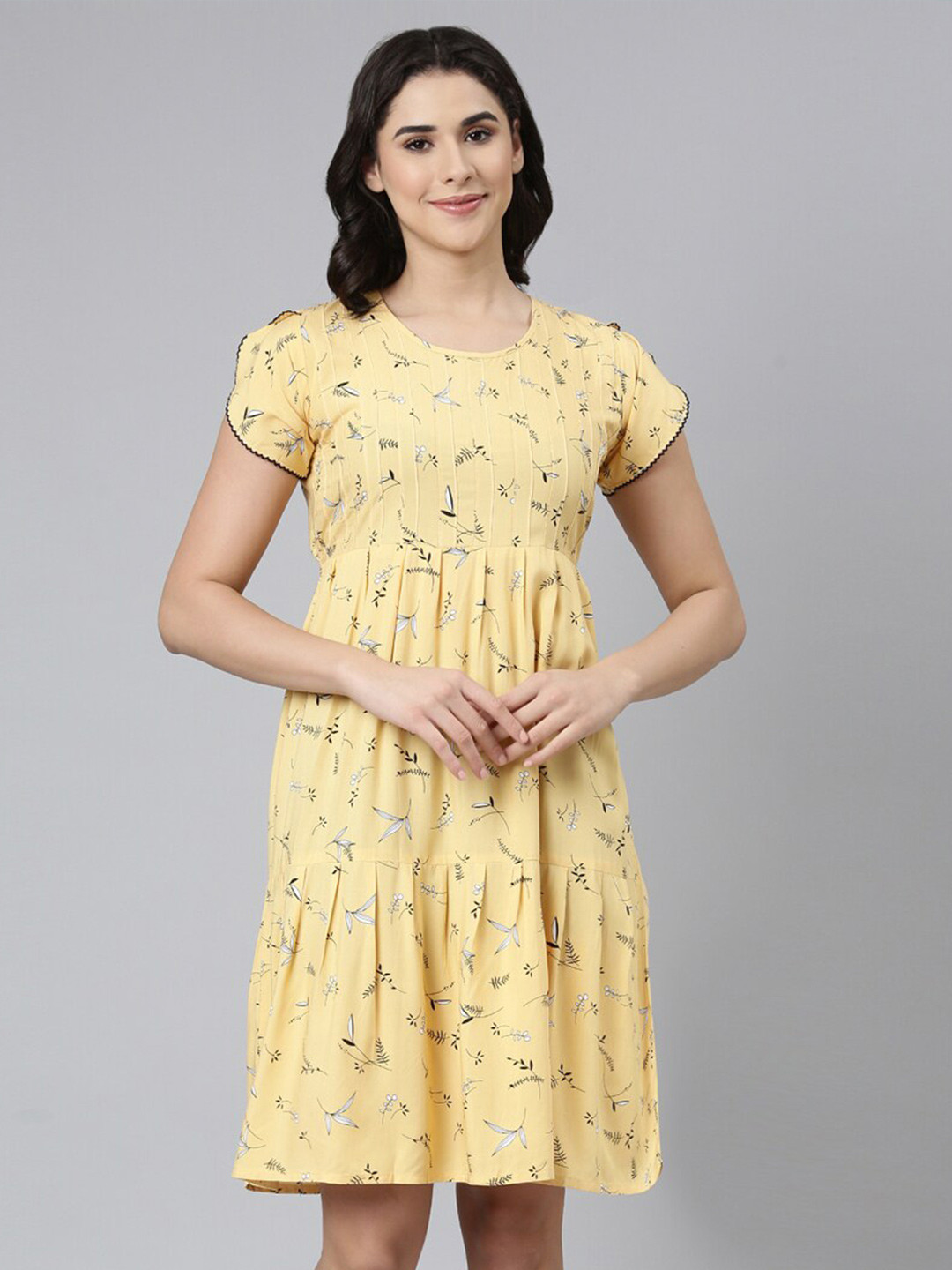 

GOLDSTROMS Floral Print Puff Sleeve Fit & Flare Dress, Yellow
