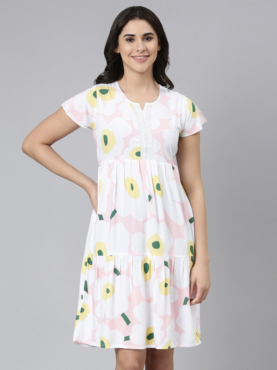 

GOLDSTROMS Floral Printed Round Neck Nightdress, Pink