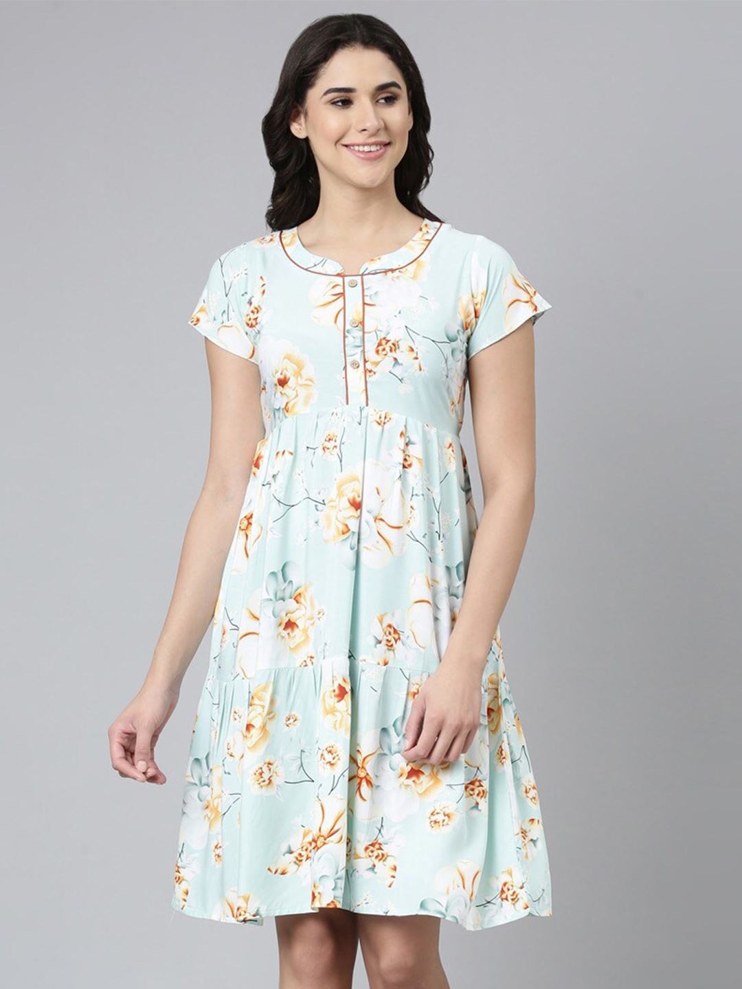 

GOLDSTROMS Floral Printed Round Neck Nightdress, Sea green
