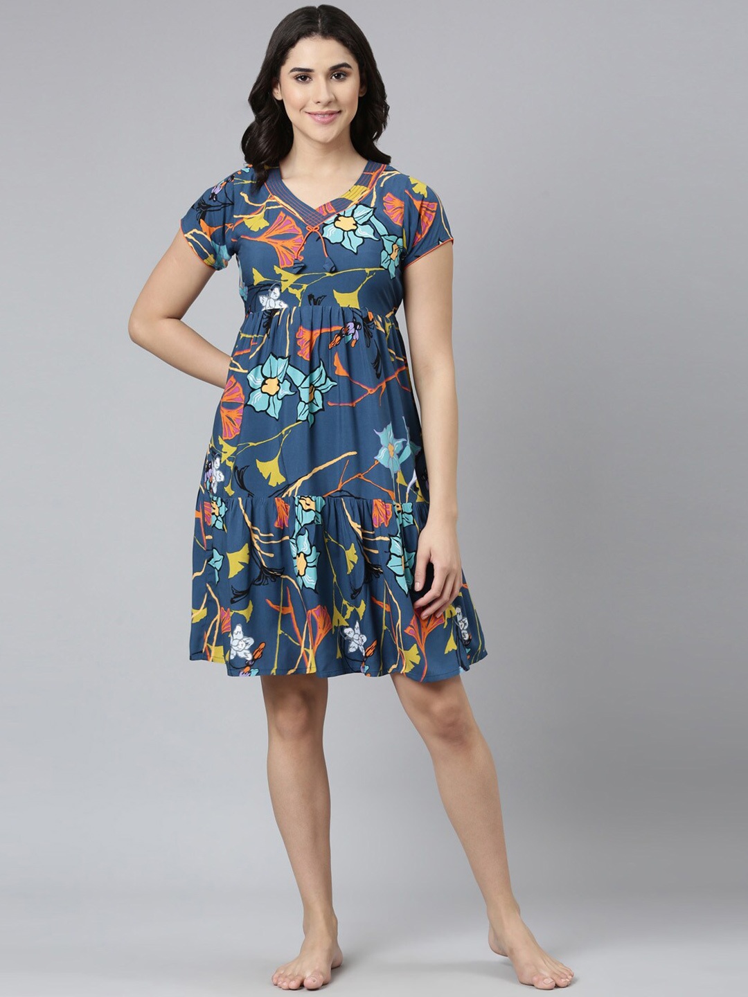 

GOLDSTROMS Floral Printed V-Neck Nightdress, Blue