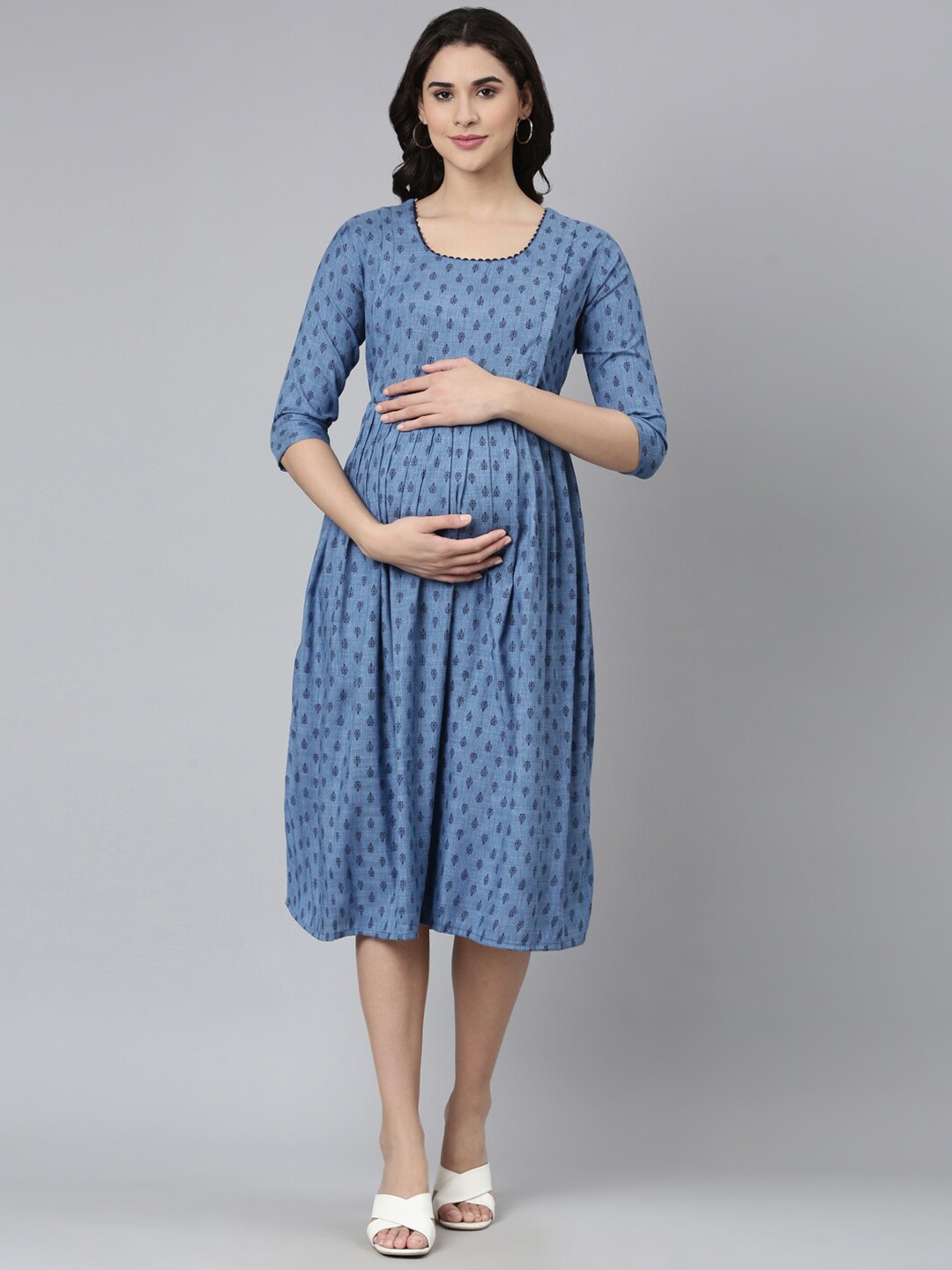 

GOLDSTROMS Ethnic Motifs Print Maternity Empire Midi Dress, Blue