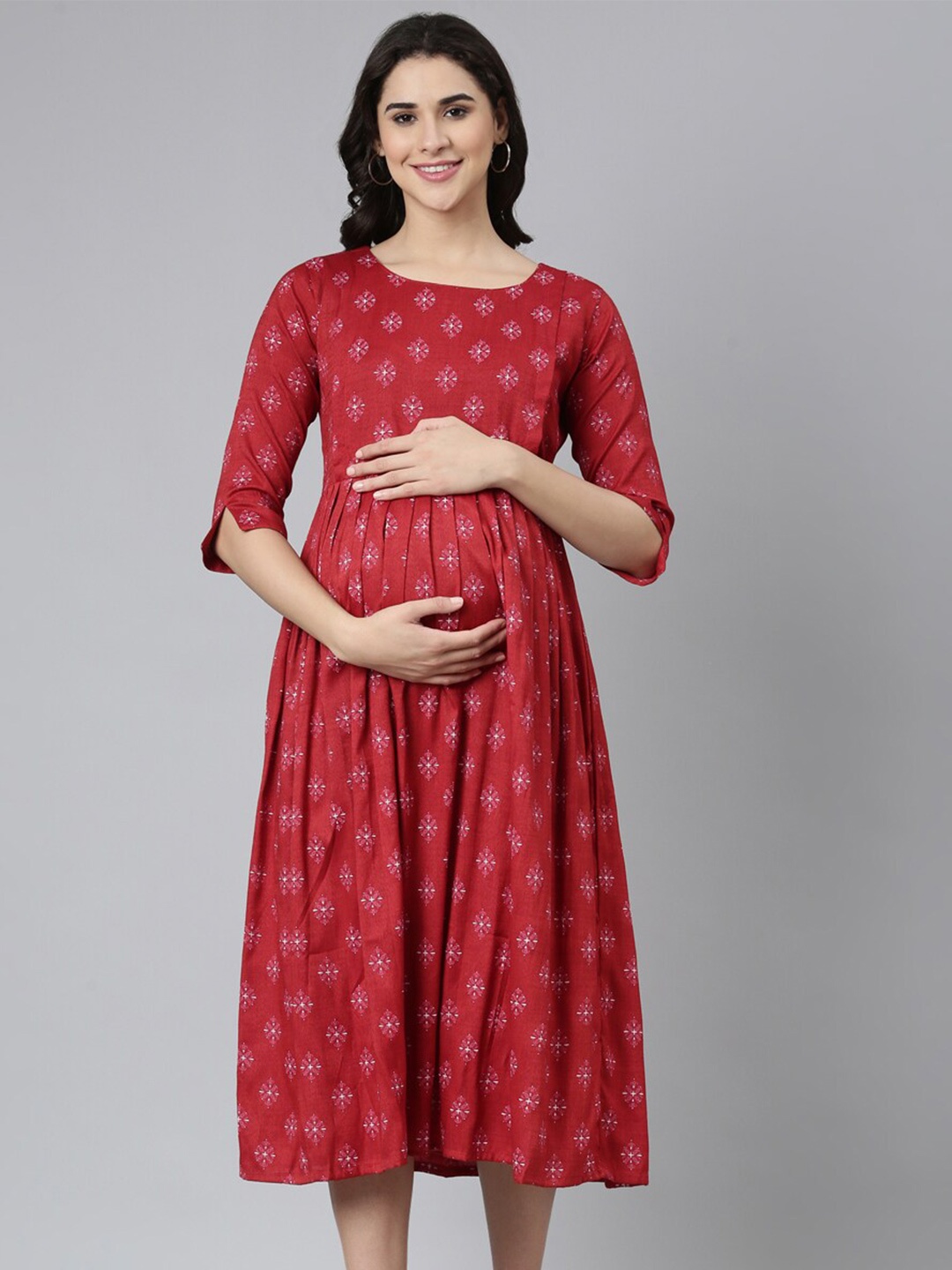 

GOLDSTROMS Ethnic Motifs Print Fit and Flare Midi Dress, Red