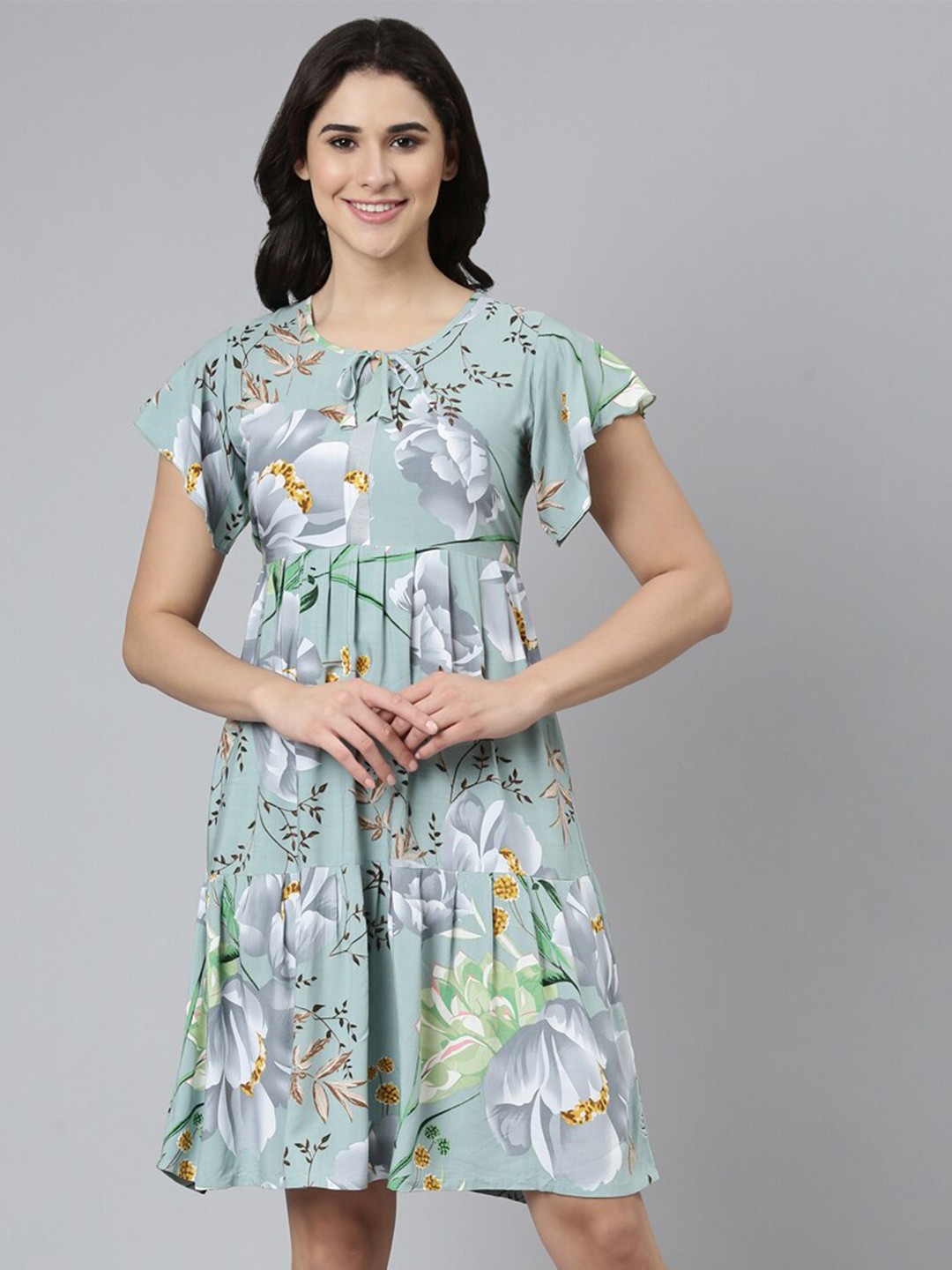 

GOLDSTROMS Floral Printed Flutter Sleeve Nightdress, Sea green