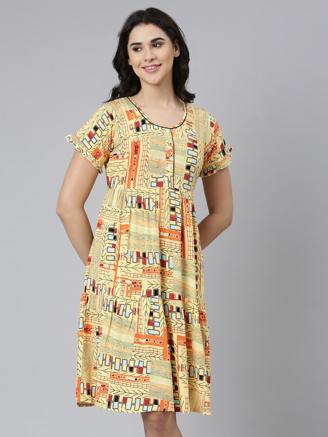 

GOLDSTROMS Geometric Printed A-Line Dress, Yellow