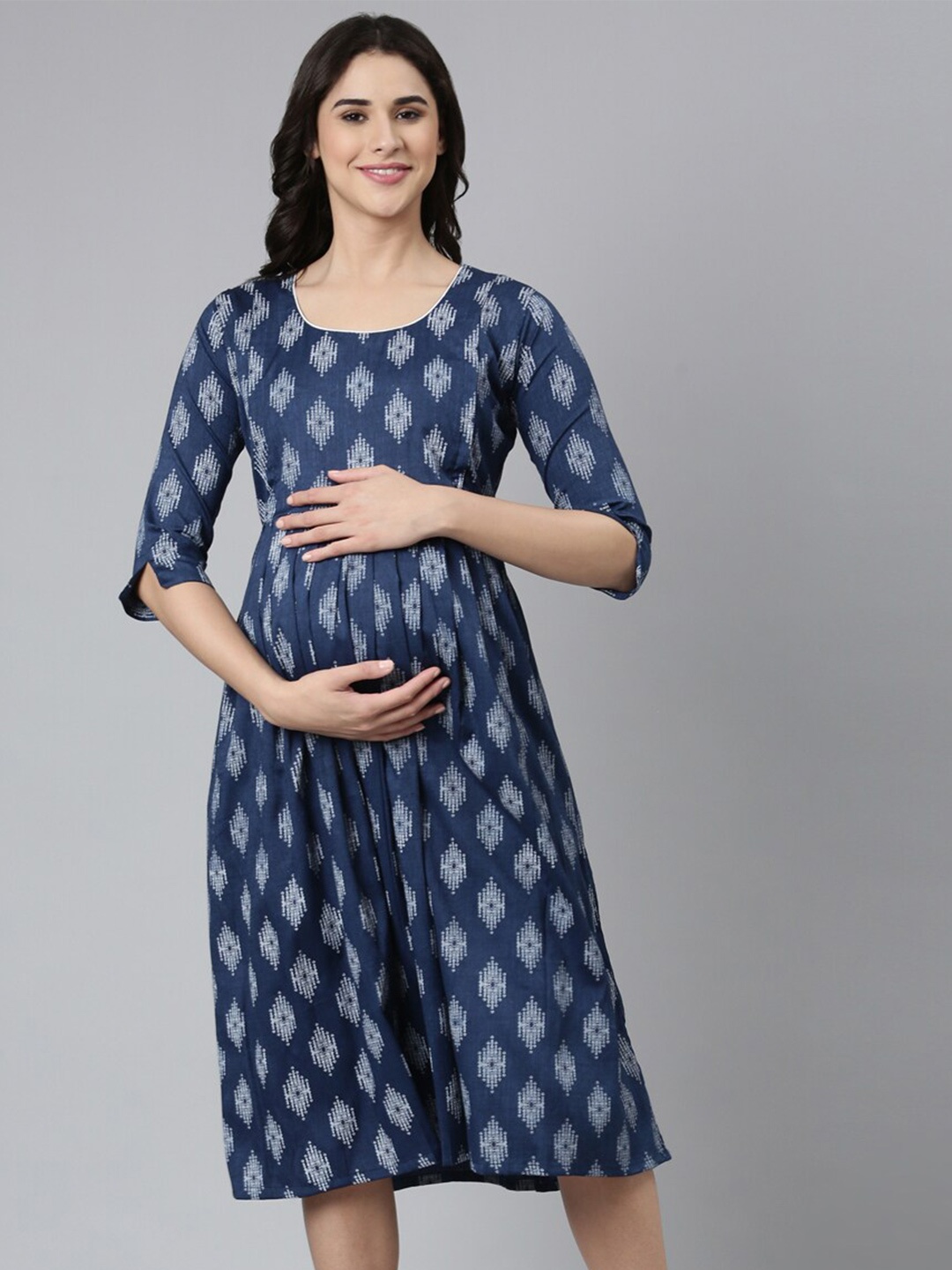 

GOLDSTROMS Ethnic Motifs Printed Maternity Fit & Flare Dress, Blue