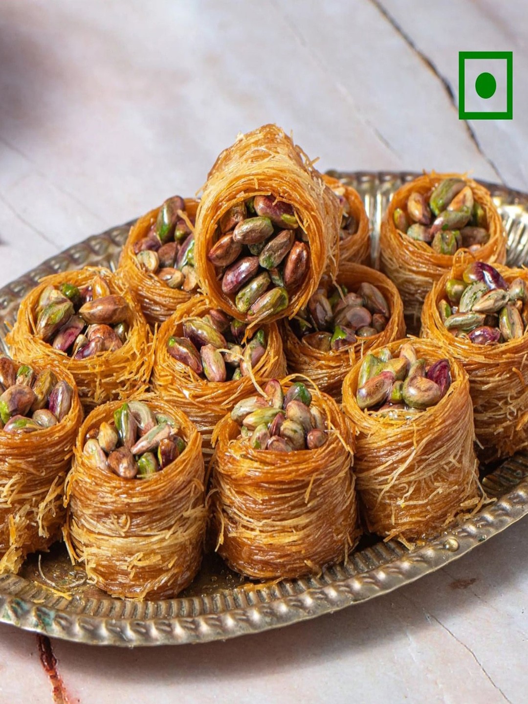 

The Baklava Box Pistachio Oshe Bulbul Sweets- 500 gms, Blue