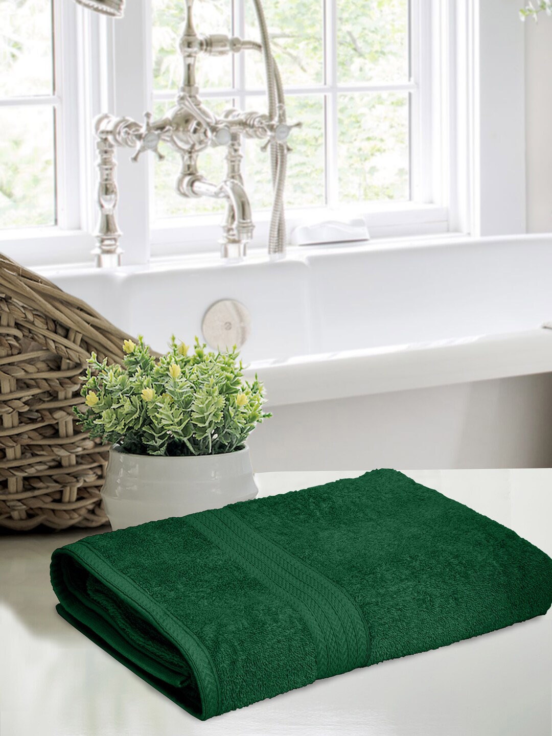 

Home Fresh Tulip Green Self-Designed 450 GSM Pure Cotton Bath Towel