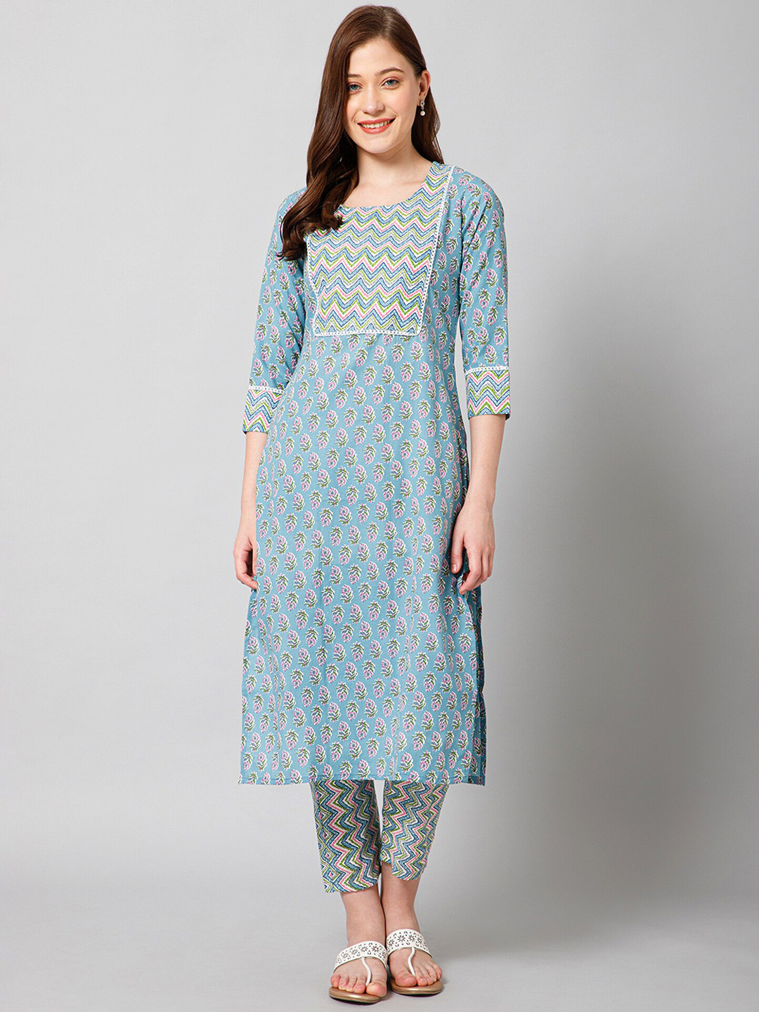 

Winza Designer Ethnic Motifs Printed Regular Kurta with Trousers, Teal