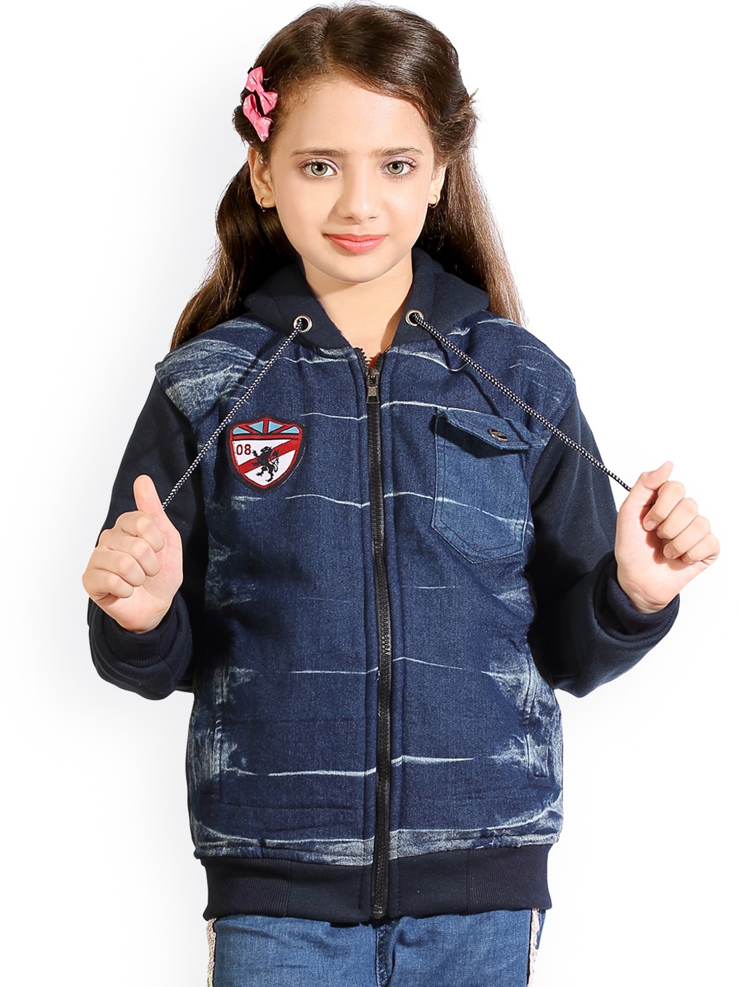 

BAESD Girls Washed Hooded Denim Jacket, Navy blue