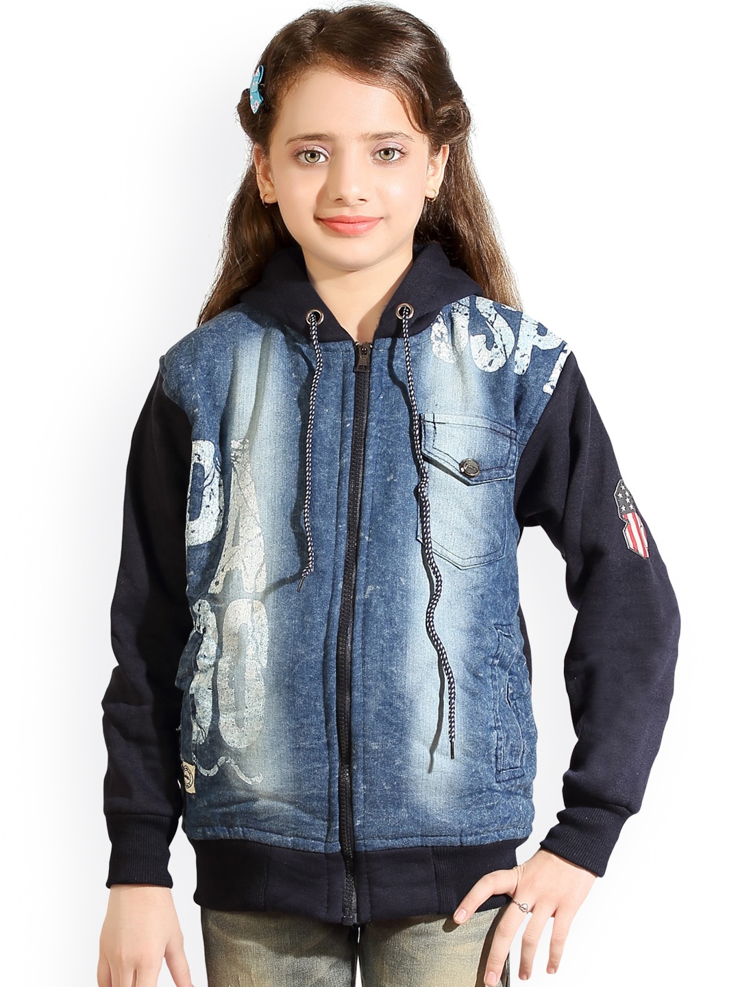 

BAESD Girls Typography Printed Bomber Jacket, Blue