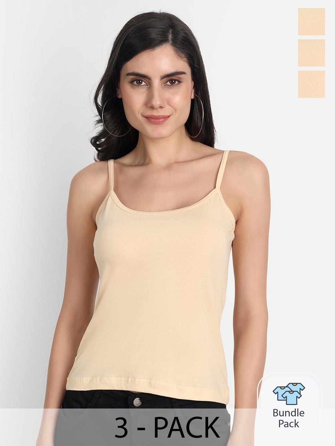 

Aimly Pack of 3 Spaghetti Cotton Camisole, Beige