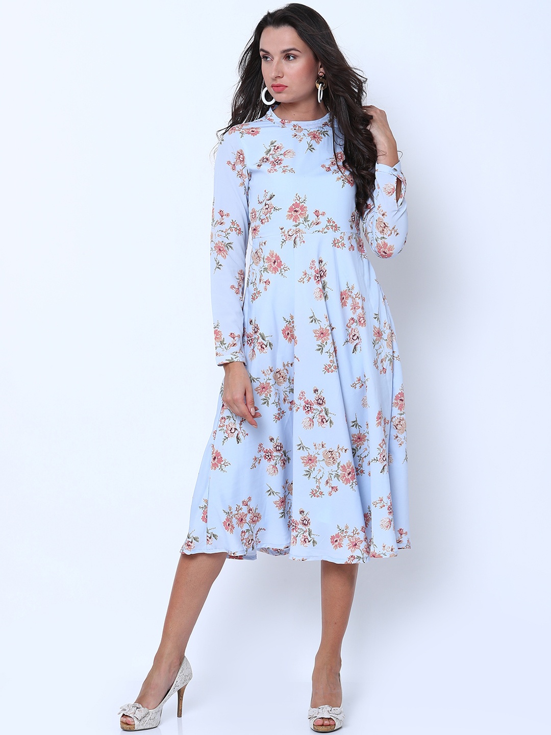 

Tokyo Talkies Women Blue Printed Fit and Flare Dress