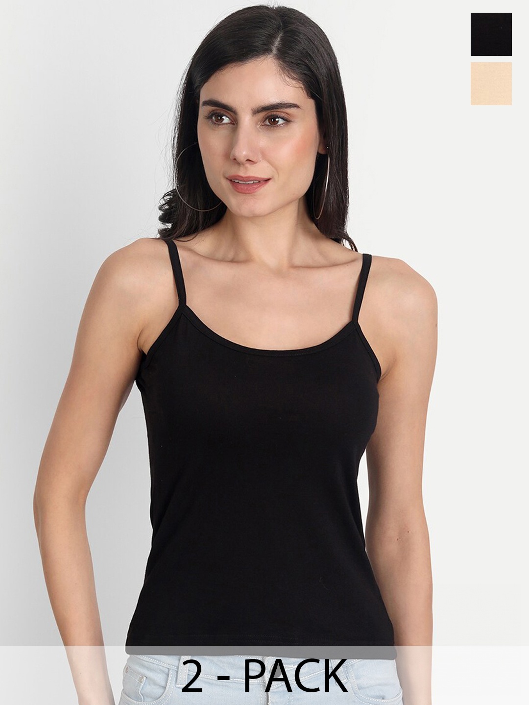 

Aimly Pack Of 2 Cotton Spaghetti Camisoles, Black