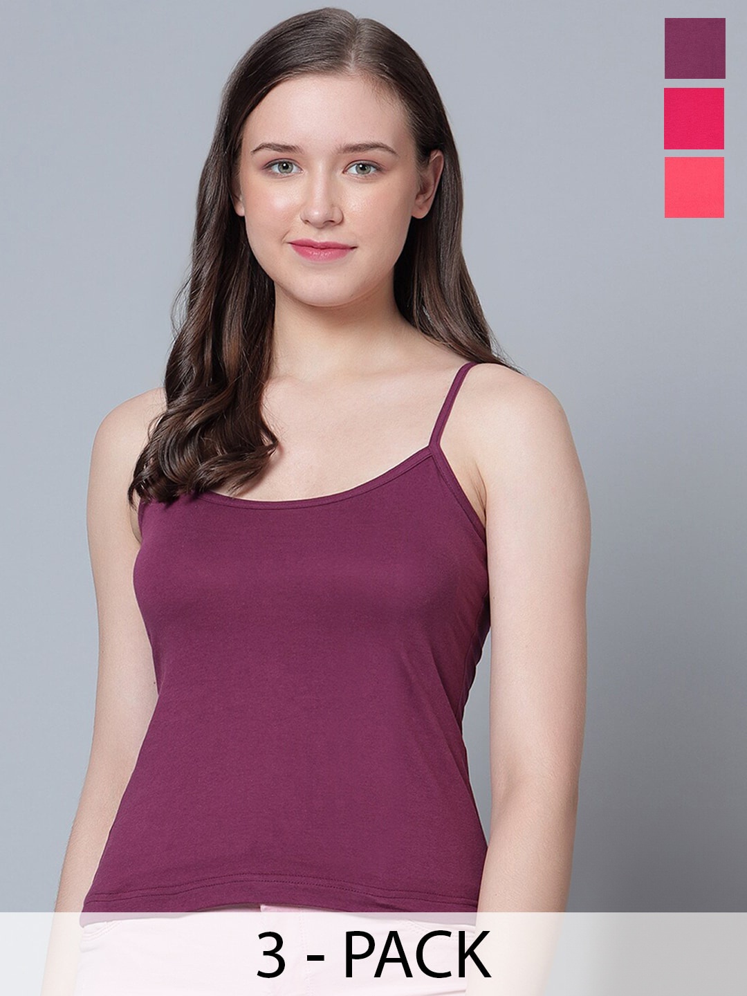 

Aimly Pack Of 3 Cotton Spaghetti Camisoles, Burgundy
